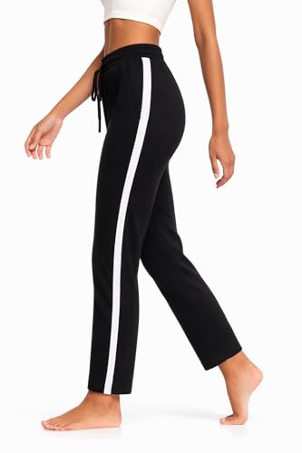 NC Dam joggingbyxor bomull sweatpants sportbyxor långa fritidsbyxor hög midja löparbyxor träningsbyxor med ränder, svart, S