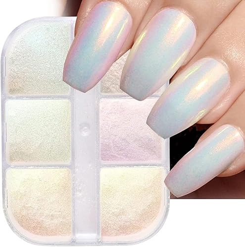 6 Gitter Chrom Nagelpulver Perle Muschel Holographische Nagel Glitter Spiegel Aurora Bubble Dipping Dust Nail Art Dekoration Pink Sugar Sand Micro Nail Powder Manicure Sugar Effect Shimmer Dust