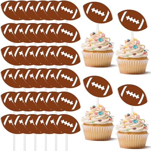 Marspark 48 Pcs Football Cupcake Toppers Picks Football Cake Decoration Reusable Sport Soccer Cakes Topper for Baby Shower Footballs Themed Birthday Party Cake Decoration Game Day Parties Celebration
