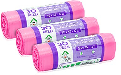 90 Sacchetti bagno, sacchi immondizia ROSA, sacchetti spazzatura PROFUMATI per cestino bagno, sacchetti plastica pattumiera buste spazzatura Piccola - sacchetti immondizia piccoli 35x45cm (90)