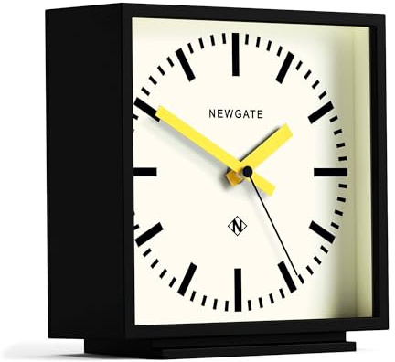 NEWGATE® Amp Schreibtischuhr | Design quadratischer stationsuhr | Schwarzes gehäuse mit gelben händen | Moderner Stil für Schreibtisch, tischplatte, kaminsims, Regal oder nachttisch