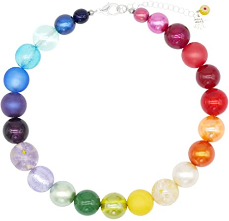 Feliss Handmade: Ketten aus Perlen, Halskette Damen. Statement Kette 45 cm lang in Boho Style. Choker Halsband, aesthetic Necklace Schmuck. Beads Perlenkette für Frauen in bunt mit Glasperlen