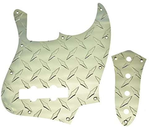 Dopro Diamantplatte 10-Loch 4 Saiten Jazz Bass Pickguard Aluminium Diamant Platte J Bass JB Steuerplatte und Schrauben für amerikanische/mexikanische Fender Jazz Bass Gold