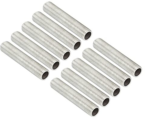 QUARKZMAN 1,97 Pouce Long M10 Filetage Tige Fileté Creuse Lampe Tuyau Mamelon x 2PCS Tous Filetage Creux Centre Quincaillerie pour Suspendus Plafond Ventilateurs, [Argenté, Zinc Alliage]