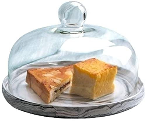 Dessert Display Tray Household Ceramic Cake Box Marble Porcelain Serving Plate Glass Sandwich Dust Dome Household Cheese Dome for Cake Pastry Fruit (Color : Clear, Size : 18.6 * 18.6 * 11.6CM)