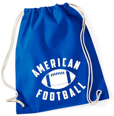 Huuraa Turnbeutel American Football Ball Geschenk | Sportbeutel 12 Liter Bright Royal Baumwolle Blauer Rucksack Geschenkidee Unisex Beutel mit Kordelzug Baumwollbeutel