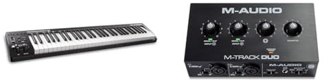 M-Audio Keystation 61MK3-61-Key USB MIDI Keyboard Controller with Pitch/Modulation Wheels & M-Track Duo – USB Audio Interface for Recording, Streaming and Podcasting with Dual XLR
