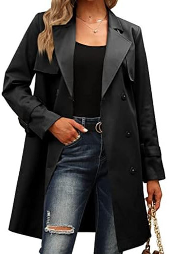 XuanXmy Trench Da Donna Street Fashion Trench Coat Casual Trench a Tinta Unita Nuovo Trench Comodo nero L