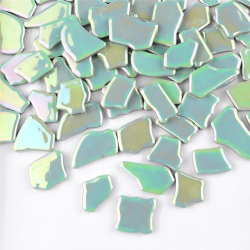 Piastrelle per mosaico irregolari in ceramica, 500 g, 2-4 cm, pietre per mosaico fai da te, artigianato, hobby, arte, decorazione da parete della casa (verde chiaro iridescente)