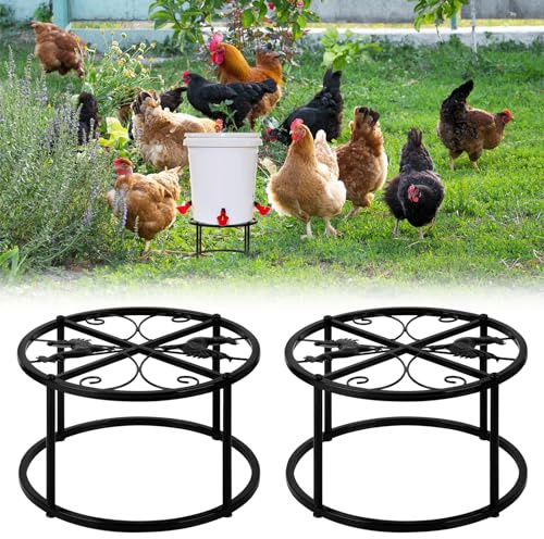 Fhmidic 2-Pack Chicken Feeder Stand - Heavy Duty Metal Elevated Holder | 4-Leg Iron Support Rack for Poultry Waterer Buckets | Coop Accessories (Black)