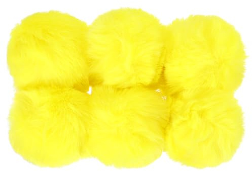 PATIKIL Pompones para Gorros, 6pcs Pompones Esponjosos Bolas de Piel Sintética Suaves con Lazos Elásticos para Llavero Encanto Gorra Punto Bolsos Fiestas Navidad Decoración, Amarillo, 7cm