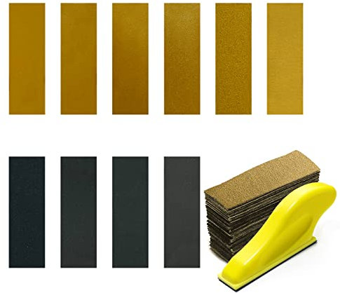 100 Stück Schleifpapier mit Mikro-Detailschleifer, 90 x 30 mm Mini-Schleifgerät-Set für Handwerks-, Holz- und kleine Polierarbeiten P60/120/240/400/600/800/1000/1200/1500/2000