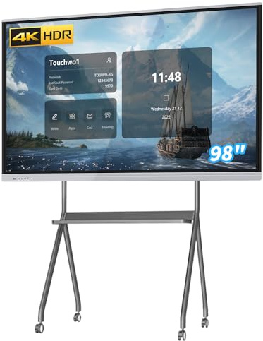 TouchWo 98 All-in-One Touchscreen Monitor PC Interactive Board, lavagna elettronica 4K con doppio sistema, display per segnaletica digitale per ufficio, aula, Core i3 RAM 4GB+SSD 256GB