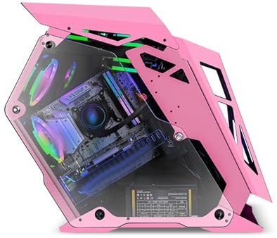 Caja for Juegos, Caja for PC con Estructura de Acero, Caja ITX M-ATX de Media Torre, Caja for Ventilador de 5x120 mm, Panel Lateral de Vidrio Templado, Adecuada for Juegos en casa y Uso en la Oficina