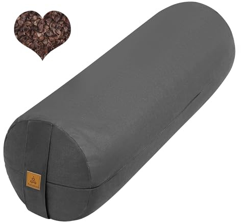 FelizMax Organic Buckwheat Bolster (24x9 in) Supportive Yoga Cushion for Restorative Yoga Accessories, Meditation, Reading & Floor Pillow - Large Round Cylinder (Dark Grey)