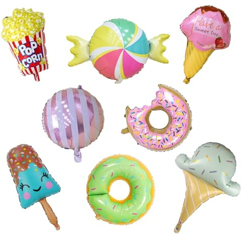Donut Folienballons Set, 8 Stücke Dekoration Luftballons, Helium Ballon für Kinder Geburtstag Party, Party Dekoration
