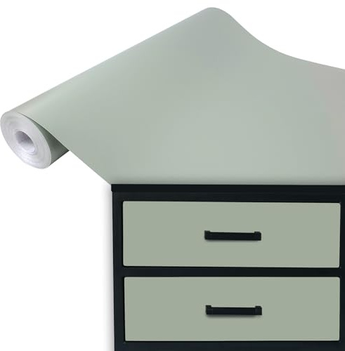 DecoMeister Klebefolie Möbel 45x100 cm - Selbstklebende Möbelfolie in glänzend und matt - PVC Folie für Möbel - Selbstklebende Folie für schnelle Umgestaltung und Renovierung - Blass Grün Matt