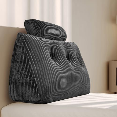Z-hom Large Wedge Back Pillows, Headboard Triangular Rest Reading Pillow, Lumbar Support Cushion Waist Backrest, Soft Sofa Daybed Positioning Bolster(Grey, 100 cm)