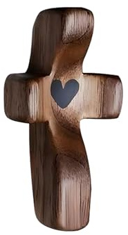 wellhouse Encouragement Gift Wooden Cross Fingertip Stress Relief Gifts Pocket Small Cross Religious Gift Handheld Wooden Cross My Heart(Walnut 1pcs)
