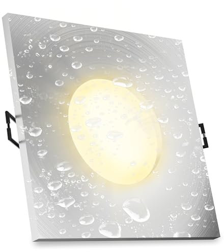 linovum ISASO Einbauleuchte IP65 Bad in Alu - Deckenbeleuchtung led eckig flach mit Dimmen ohne Dimmer fourSTEP LED GU10 5W warmweiß