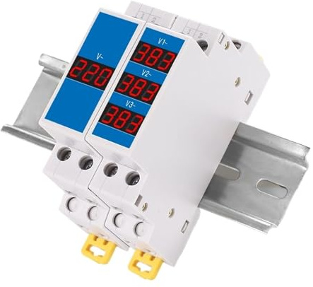 Misuratore di tensione su guida Din 18mm AC 80-500V 220V 380V Indicatore voltmetro modulare trifase singolo Indicatore display digitale a LED(Three Phase)