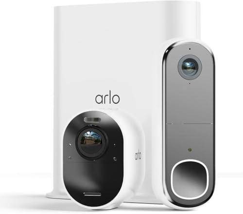 Arlo Ultra 2 4K Security Camera Outdoor and FHD Video Doorbell Wireless, 4K UHD, Wireless CCTV, Night Vision, Spotlight, 2-Way Audio, 1 Bullet Cam with Doorbell, Free Trial of Arlo Secure, White