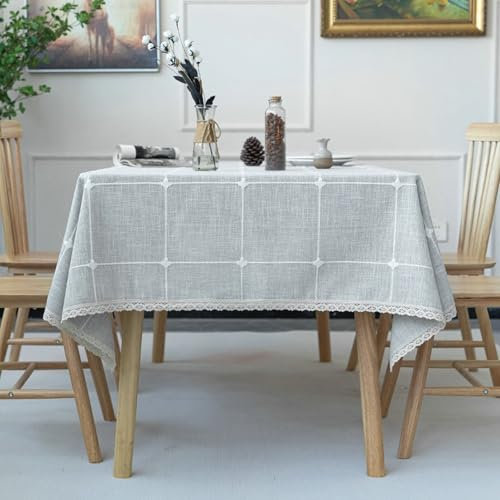 Homxi Tischdecke Quadrat Groß 110 W x 110 L cm,Tischwäsche Grau Plaid mit Quasten Polyester Outdoor Tischdecke