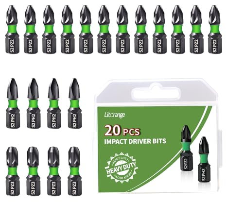 Litorange 20Pcs 25 mm PZ2 PZ3 PH2 Impact Driver Bits, S2 Steel Screwdriver Bit Set