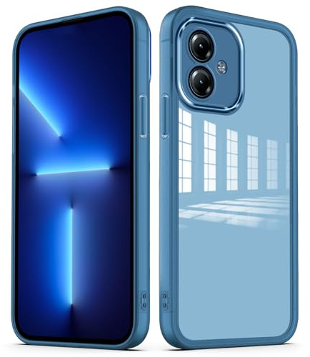YUXING Funda para Motorola Moto G14 Carcasa Transparente con Película Protectora de Lente Ultra Delgado Antichoque Bumper Slim Case - Azul