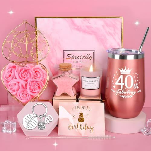 COYBTO Geburtstagsgeschenk Frauen, 40th Weinbecher Geschenke für Frauen, 16OZ Isolierte Weingläser Geschenksets Ohne Stiel, Entspannung Geschenke, Weihnachts, Geburtstag Geschenk für Mutter (40th)