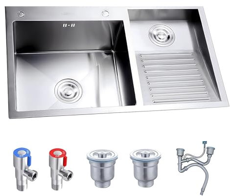 AIVANOTO SUS-Waschbecken, Großes Waschbecken Mit Integriertem Scheuerbrett, Doppelbecken-Waschbecken, Mit Abfluss-Sets, Für Waschküche, Balkon, Keller(Silver-B,100x48x22cm)