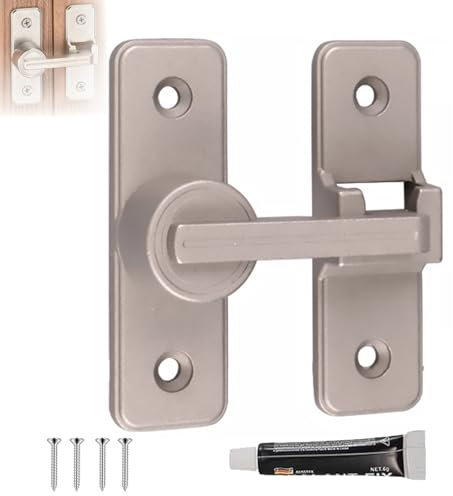 Serratura Porta Scorrevole 180° Fermo Gancio a Porta Ribaltabile, Chiavistello per Porta in Legno, Serratura Porta Interna, per Porta, Finestra (Argento-180°)