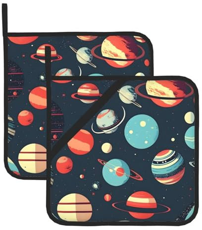 Outer Space Planet Square Insulated Pot Mat (2-Piece Set) Pot Clamp Oven Gloves for Cooking and Baking