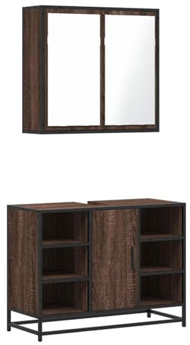 vidaXL 2-TLG. Badmöbel-Set Braun Eichen-Optik Holzwerkstoff, Badezimmermöbel-Set, Badschrank, Waschtischunterschrank, Badezimmerschrank