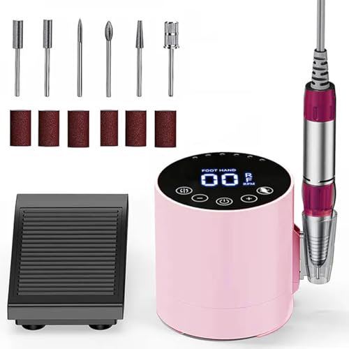 VOLTIX Fresa per Unghie Professionale 35000RPM - Lima Elettrica con Pedale, 6 Frese e Accessori Inclusi, Set Manicure e Pedicure Elettrico per Unghie Acriliche, Gel e Nail Art (Rosa)