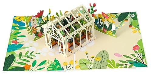 GEHENFRUCHT 3D Pop Up Karte BlumenHaus, Grün Grußkarte mit Umschlag，3D Flowerkarte für Frau Männer Freundin Geburtstagskarte, Muttertagskarte, Vatertagskarte (FlowerHouse-Green)