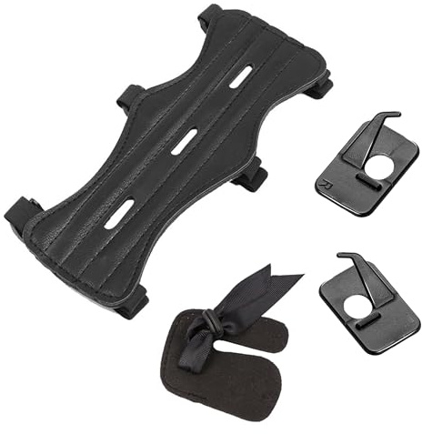 CHENNAN 1 set bågskyttetillbehör, bågskytte armskydd med fingerskydd, läder fingerskydd för bågskytte, självhäftande armstöd för recurve båge (svart)
