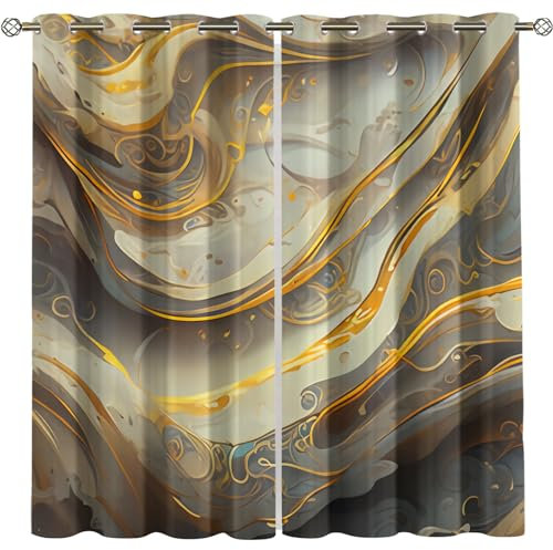 Kinder Gardinen Kinderzimmer Junge Mädchen Blickdicht Graue, Goldene Strichzeichnungen 140X160Cm 2Er Set Verdunkelungsvorhang Thermovorhang Hitzeschutz Vorhänge Wohnzimmer Schlafzimmer Vorhänge Mit