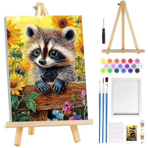 MOGTAA Peinture Numero Enfant Adulte avec Cadre, Animaux Peinture par Numero Adulte avec Chevalet, DIY Fleurs Numéro d'Art Kits, Loisirs Créatifs Adultes, pour décoration d'intérieur, 20x30cm