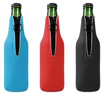 FUGLUS Confezione da 3 refrigeratori per bottiglie di birra da 12 once,Antiscivolo,Riutilizzabili e isolati,Manicotti isolanti con cerniera (330 ml),3 colori
