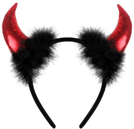 GDLOKFU Teufelsohren Teufel Ohren Haarband Haarreifen mit Teufel Hörner Ohren Haarschmuck Stirnband Headwear Hörner Fasching Karneval Halloween Party Kostüm (Rot)