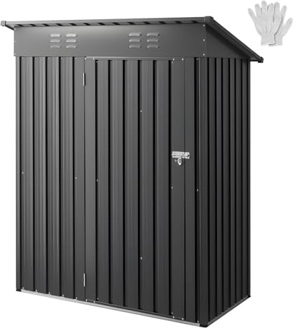 VEVOR Abri de Jardin en Métal, 153,3 x 87,6 cm, Abri de Rangement d'Extérieur, avec Porte Verrouillable, Toit en Pente, Cabine de Jardin, pour Stockage d'Outils, de Vélos, Étagères, Poubelles, Gris