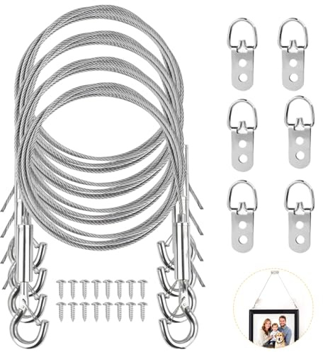 4PCS Adjustable Picture Hanging Wire Kit, 2m Picture Hanging Wires, Mirror Hanging Kit Heavy Duty Picture Hanging Wire Picture Hanging Wire Kit for Hanging Pictures Mirrors Light Lamp