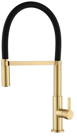 Techzm Kitchen Sink Mixer Tap Flexible Kitchen Tap with Pull Out Sprayer Brushed Brass Kitchen Sink Tap Single Lever Taps Mixer with Silicone Hose