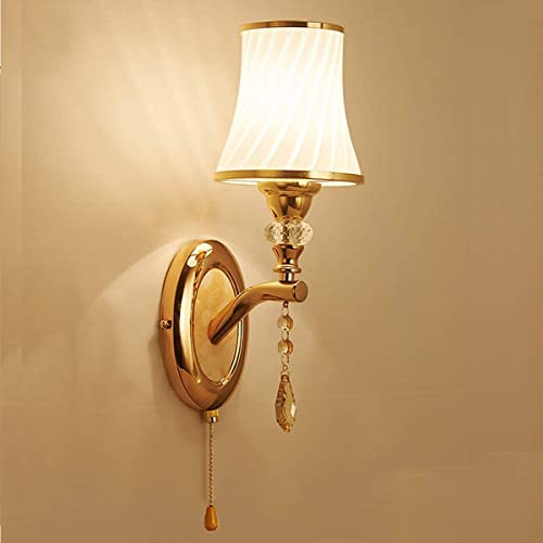 Classic Indoor Wall Lights with Switch or Pull Cord, Crystal Wall Sconce for Retro Living Room, Bedroom, and Cafe Lighting