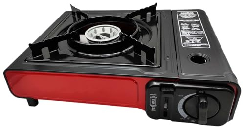 AC - Cocina portátil a Gas con un hornillo, 2900 W, Bloqueo de Seguridad, Compatible con Cartucho MSF-1A, apagón, Camping, jardín - 28 x 8,5 x 34,5 cm