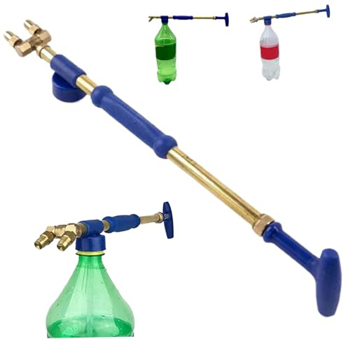 Pulverizador a presión, pulverizador de bomba de doble cabezal de mano de empuje y tracción de cobre para jardín con tubo de agua extendido y filtro para riego de jardín de césped, bomba manual
