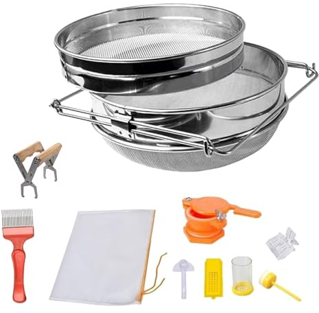 Bienenzucht Ernte Edelstahl Doppelsieb Honigsieb Rahmen Griff und Entdeckelgabel Imkerbedarf Imkerbedarf Imkerbedarf