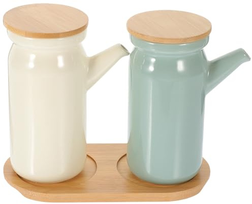 GARVALON Juego De Botellas Para Aceitera y Vinagrera De Cerámica, Tarros Pequeños De Salsa De Soja, Capacidad Compacta, Colores y, Apto Para Cocina Doméstica y Restaurante, Set De 2 Piezas
