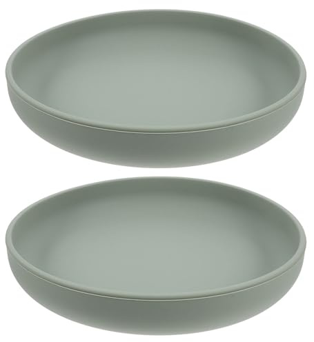 Veemoon 2pièces Assiette Ronde Silicone Antidérapante avec Base à Ventouse Plat Anti-déversement pour Adultes Compatible Lave-vaisselle